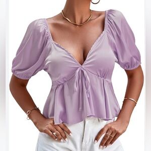 Purple Crop Top with Puff Sleeves and Sailor Collar